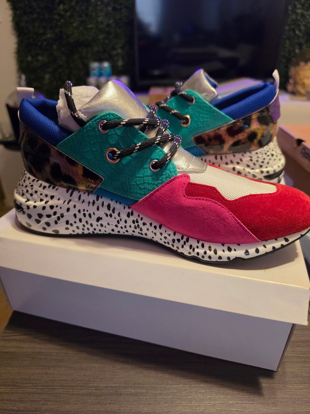 Women's Multi-Color Fashion Sneaker - Pink, Teal & Red